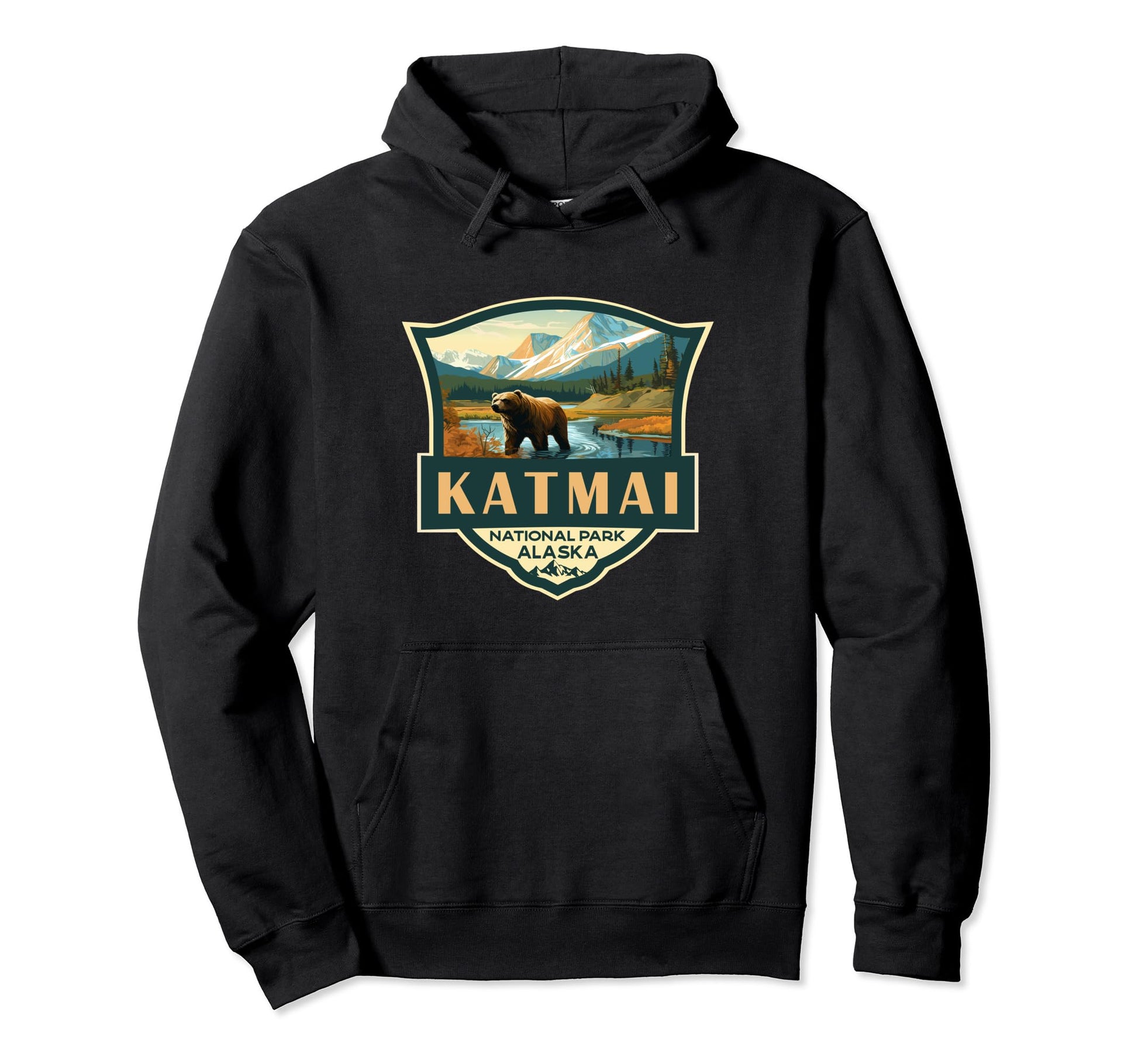 Katmai National Park Bear Illustration Hoodie - Unique Graphic for Adults - T-Shirt, Sweatshirt, Hoodie