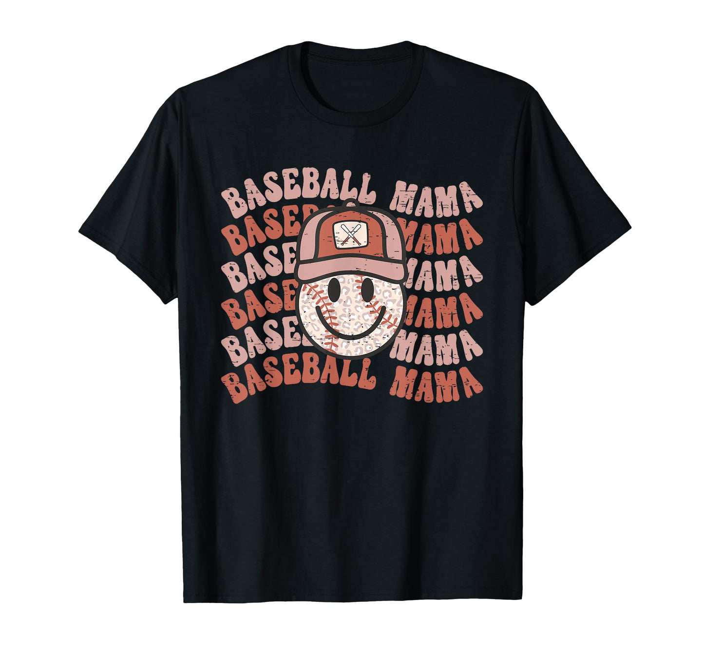Baseball Mama Leopard Happy Face T-Shirt - Fun Novelty Design for Adults - T-Shirt, Sweatshirt, Hoodie