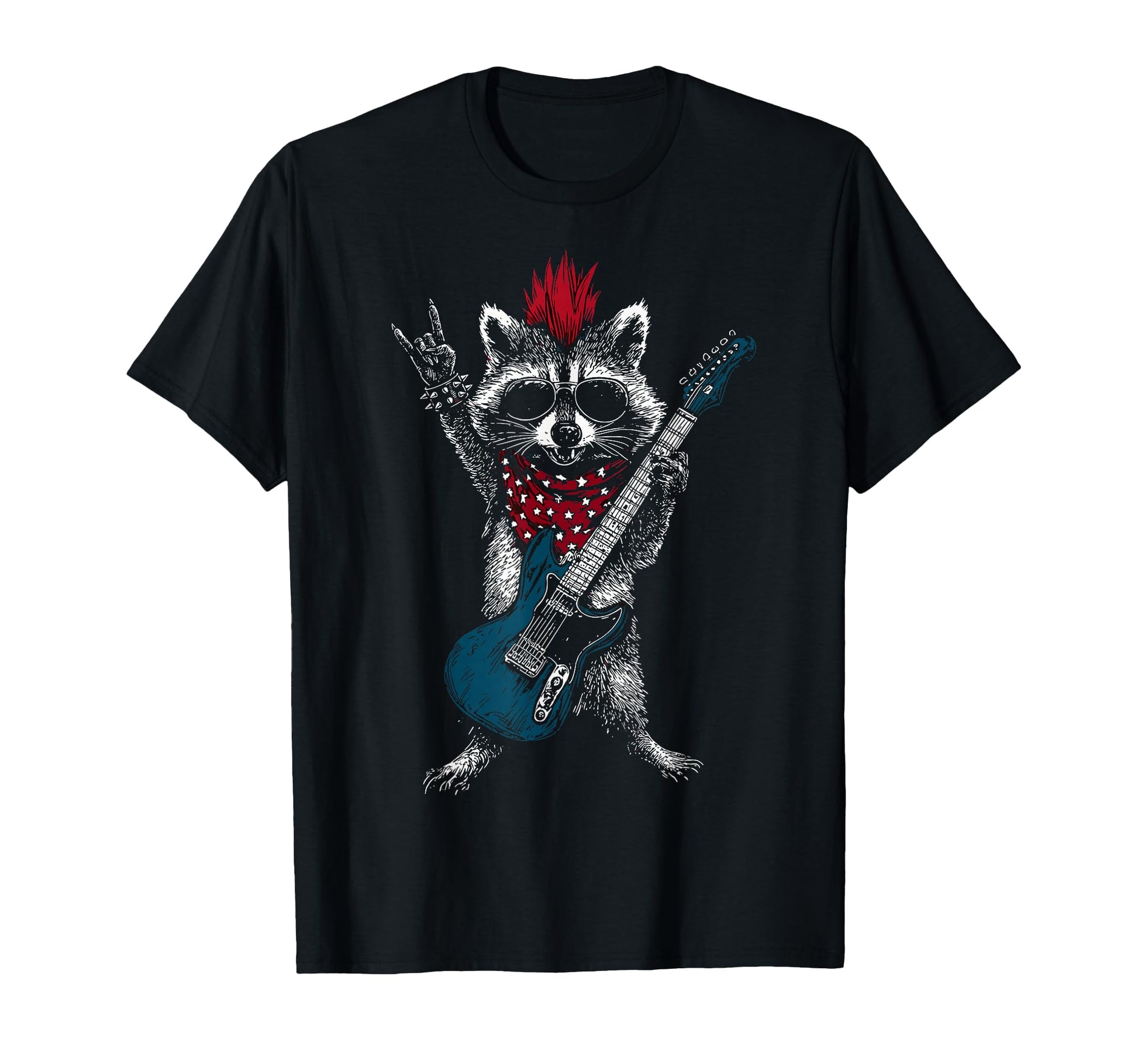 Funny Raccoon Playing Guitar Usa T-Shirt - Fun Novelty Design for Adults - T-Shirt, Sweatshirt, Hoodie