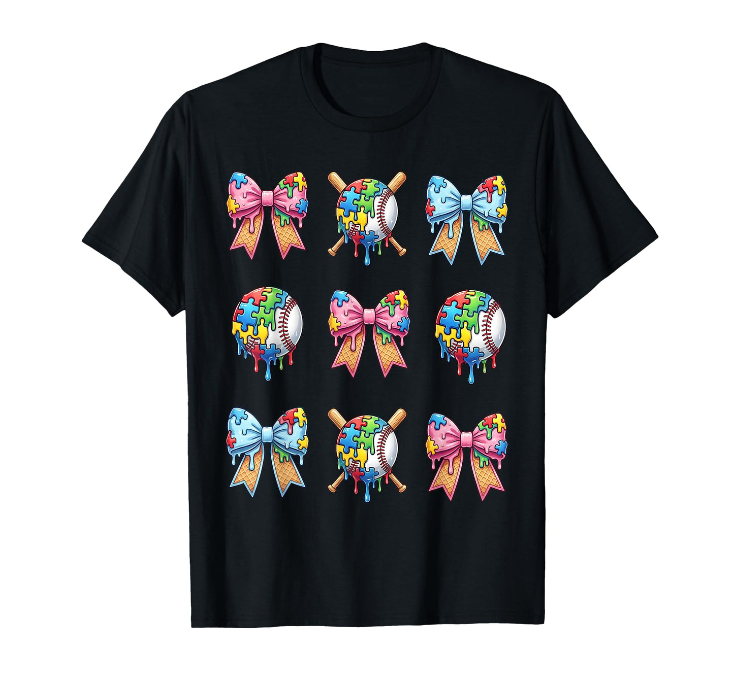 Baseball Sister Puzzle Bow Ice Cream T-Shirt - Casual Everyday Wear Unisex - T-Shirt, Sweatshirt, Hoodie