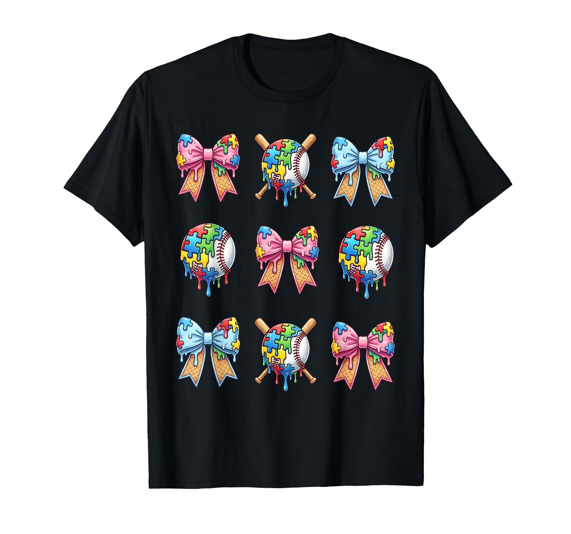 Baseball Sister Puzzle Bow Ice Cream T-Shirt - Casual Everyday Wear Unisex - T-Shirt, Sweatshirt, Hoodie