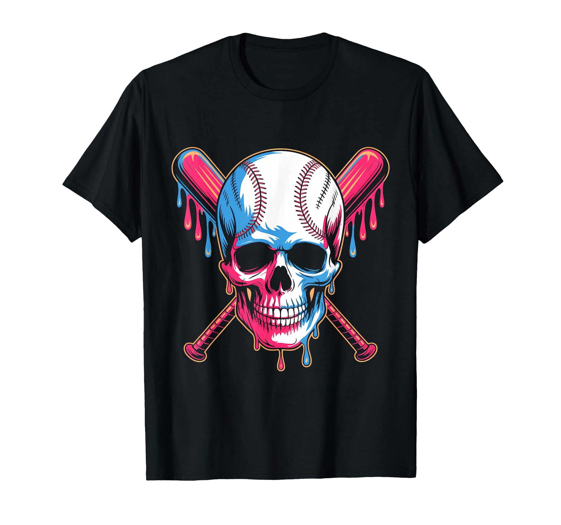 Baseball Skull Crossed Bats Dripping T-Shirt - Trendy Graphic Unisex - T-Shirt, Sweatshirt, Hoodie