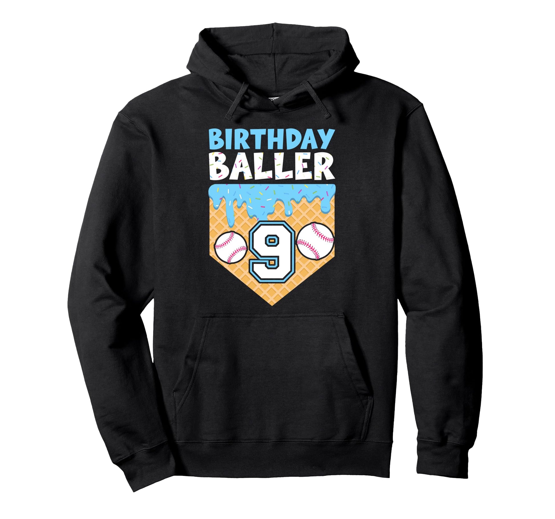 9Th Baseball Birthday Party 9 Year Old Hoodie - Minimalist Print Men Women - T-Shirt, Sweatshirt, Hoodie