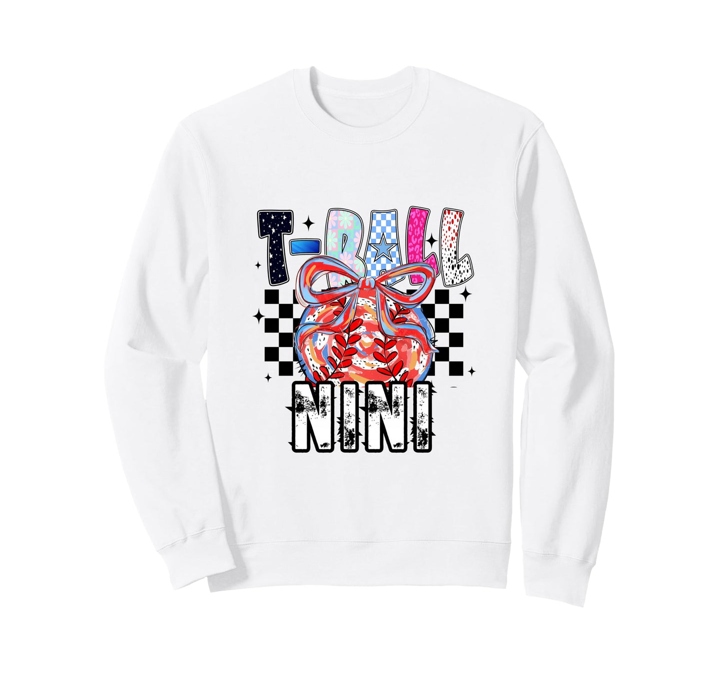 T Ball Baseball Checkered Nini Sweatshirt - Casual Everyday Wear Unisex - T-Shirt, Sweatshirt, Hoodie