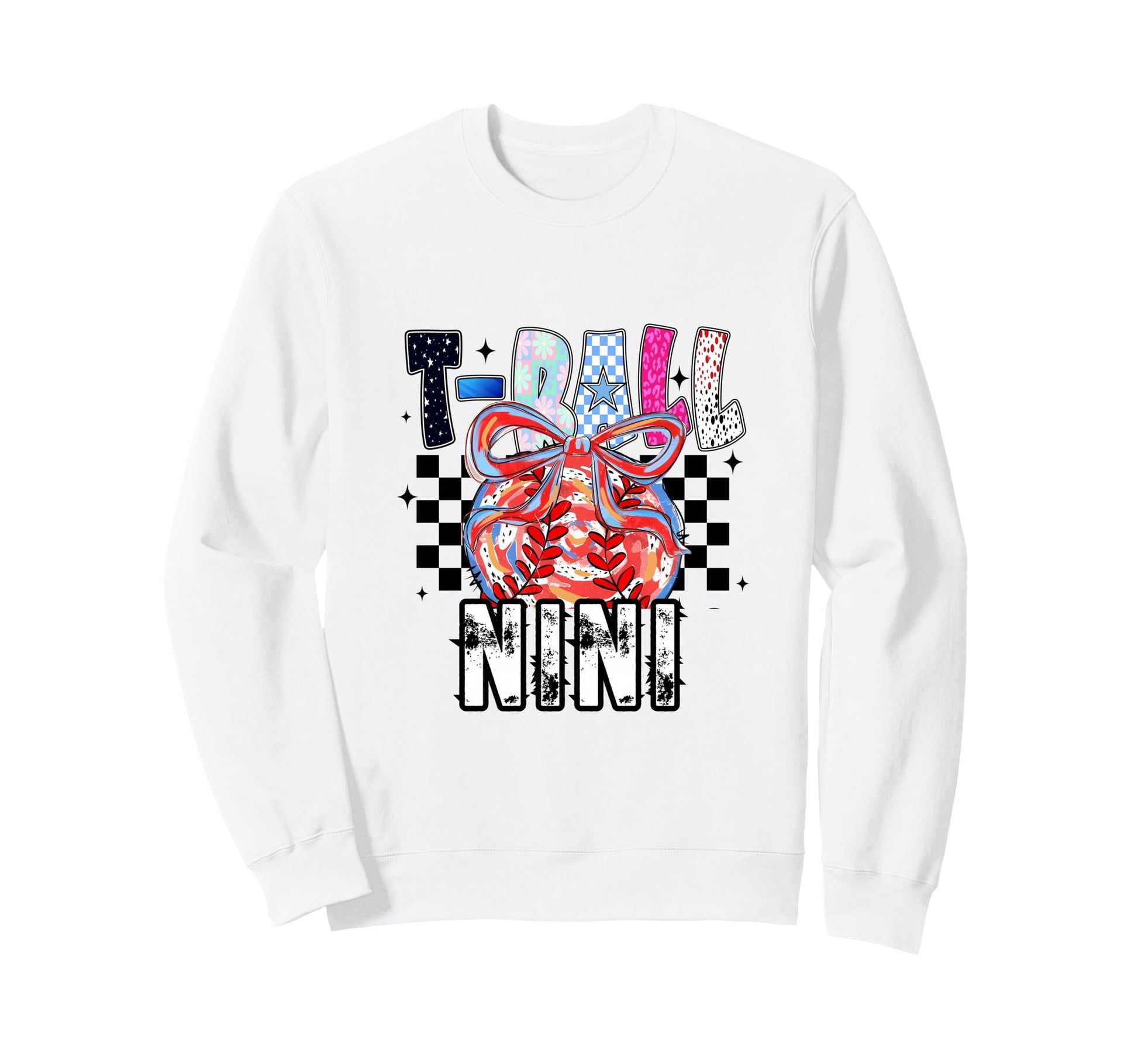 T Ball Baseball Checkered Nini Sweatshirt - Casual Everyday Wear Unisex - T-Shirt, Sweatshirt, Hoodie