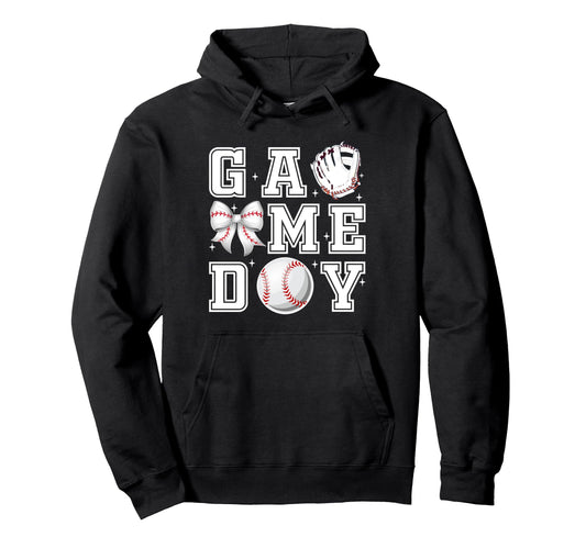 Baseball Coquette Bow Gameday Cheer Mom Hoodie - Trendy Graphic Unisex - T-Shirt, Sweatshirt, Hoodie