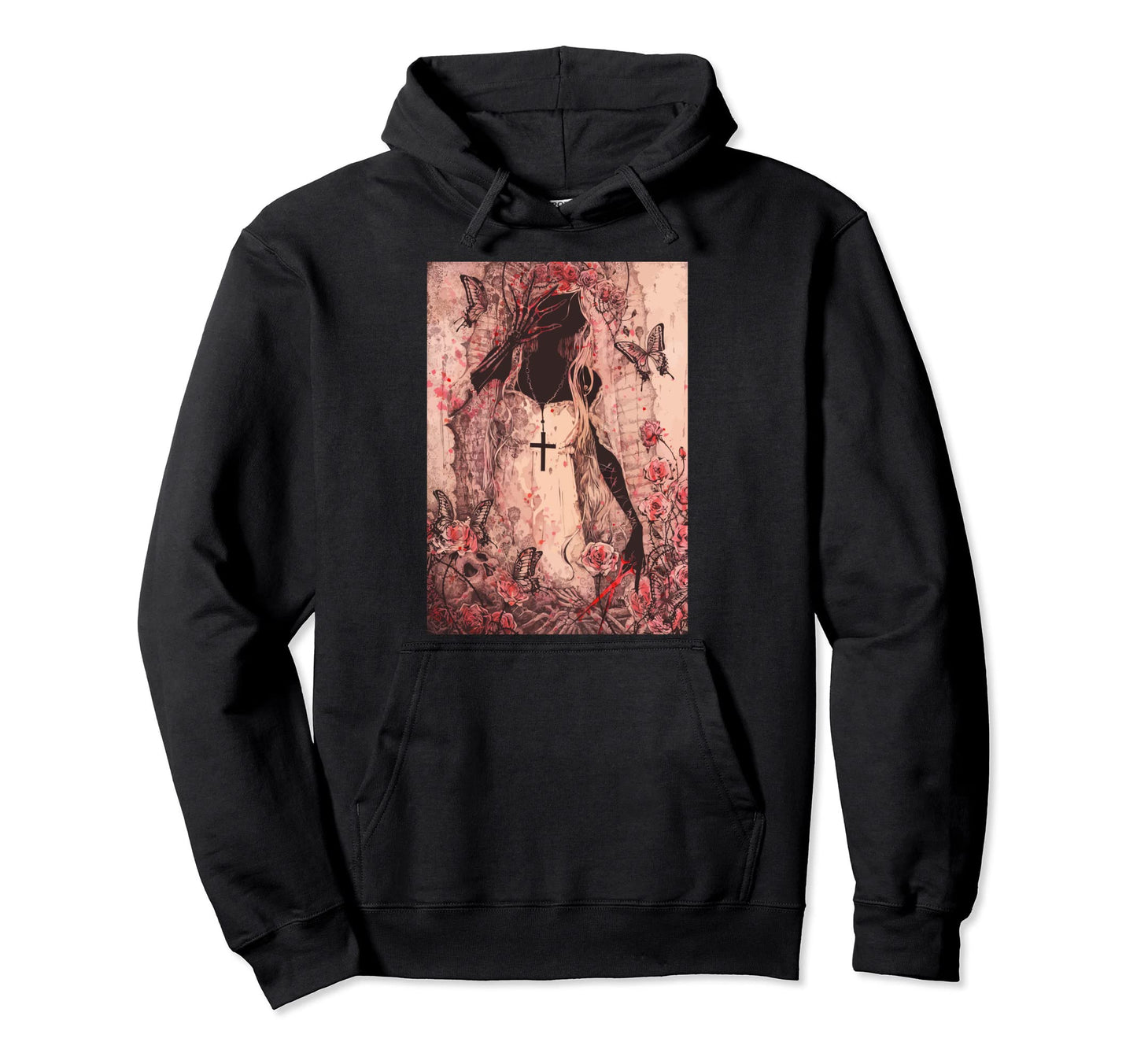 Sad Cross And Butterfly Pastel Goth Alt Hoodie - Streetwear Style Unisex - T-Shirt, Sweatshirt, Hoodie