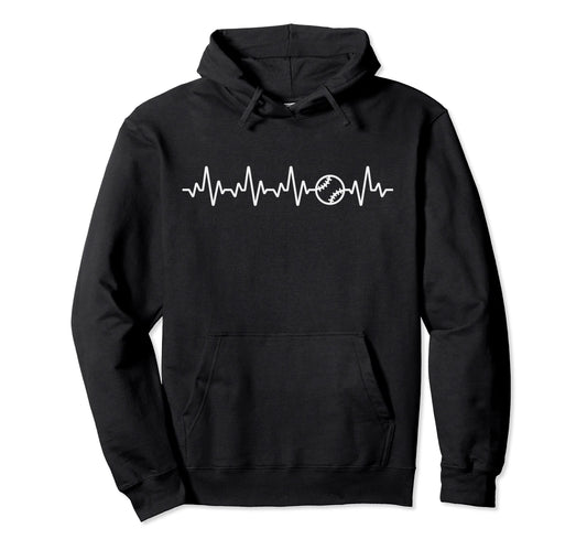 Baseball Heartbeat Baseball Players Fans Hoodie - Trendy Graphic Unisex - T-Shirt, Sweatshirt, Hoodie