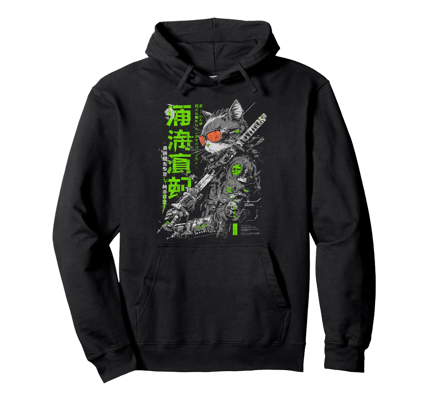 Japanese Streetwear Samurai Cat Hoodie - Trendy Graphic Men Women - T-Shirt, Sweatshirt, Hoodie