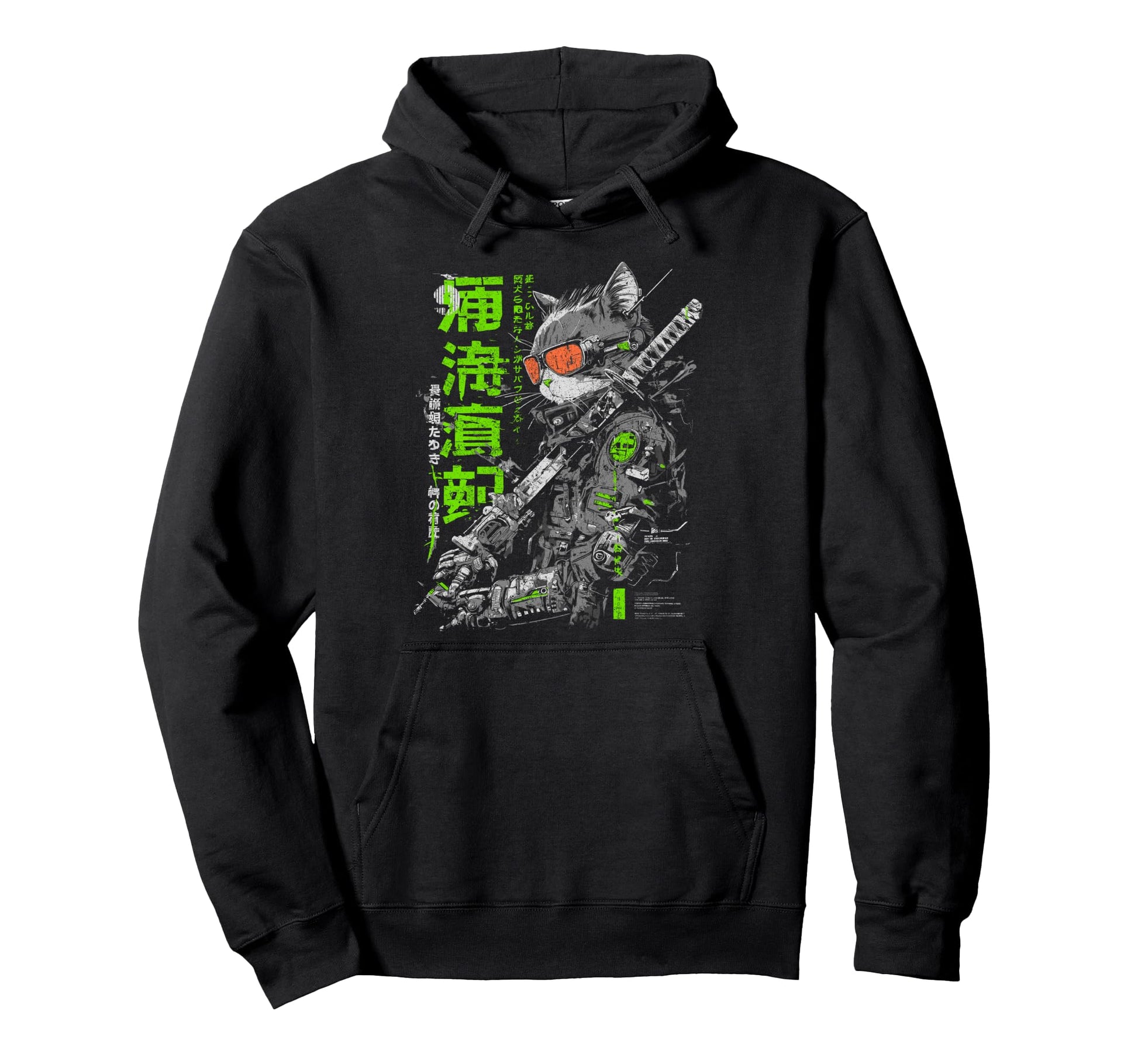 Japanese Streetwear Samurai Cat Hoodie - Trendy Graphic Men Women - T-Shirt, Sweatshirt, Hoodie