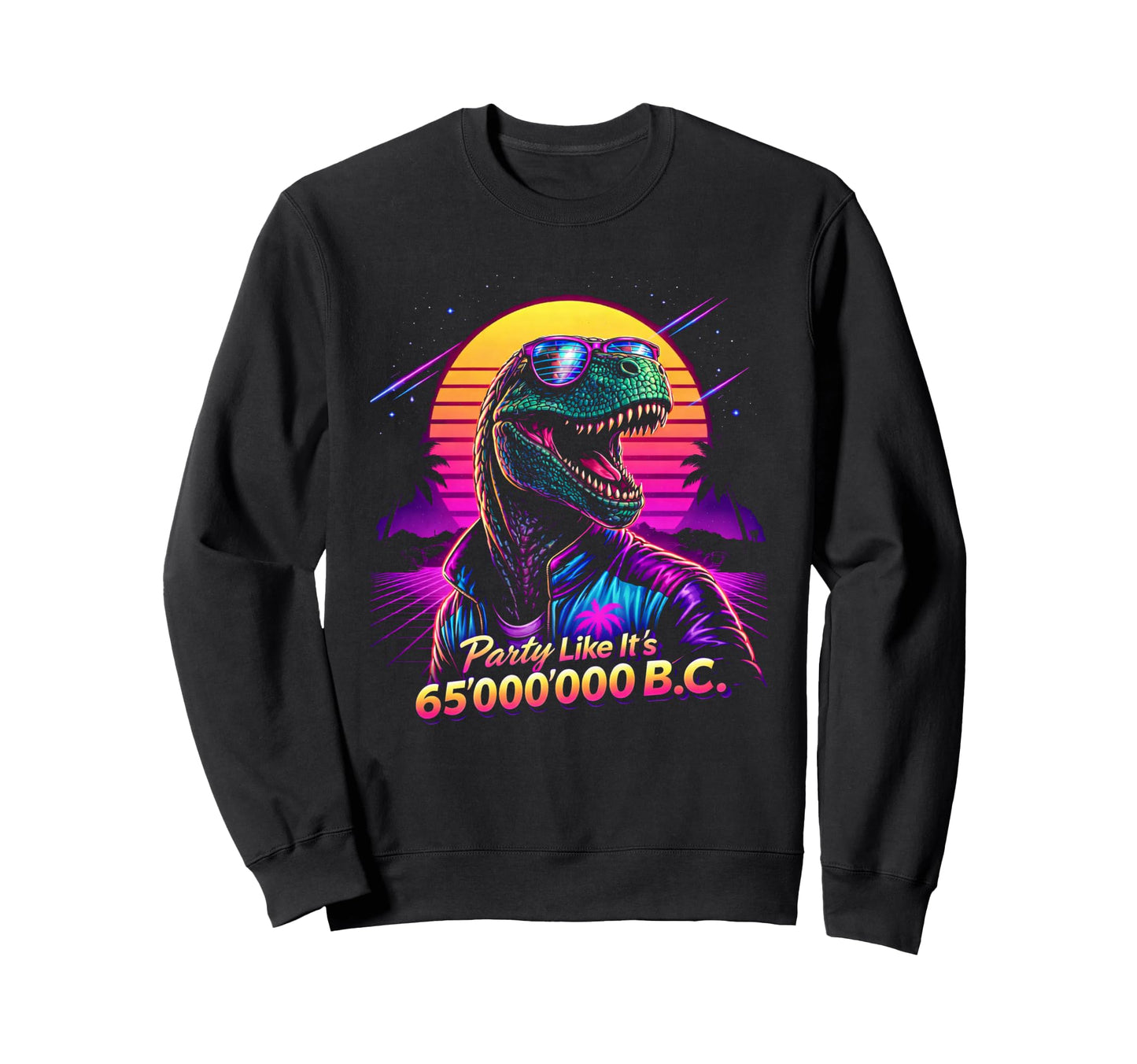 80S Synthwave T Rex Funny Tyrannosaurus Sweatshirt - Unique Graphic Unisex - T-Shirt, Sweatshirt, Hoodie