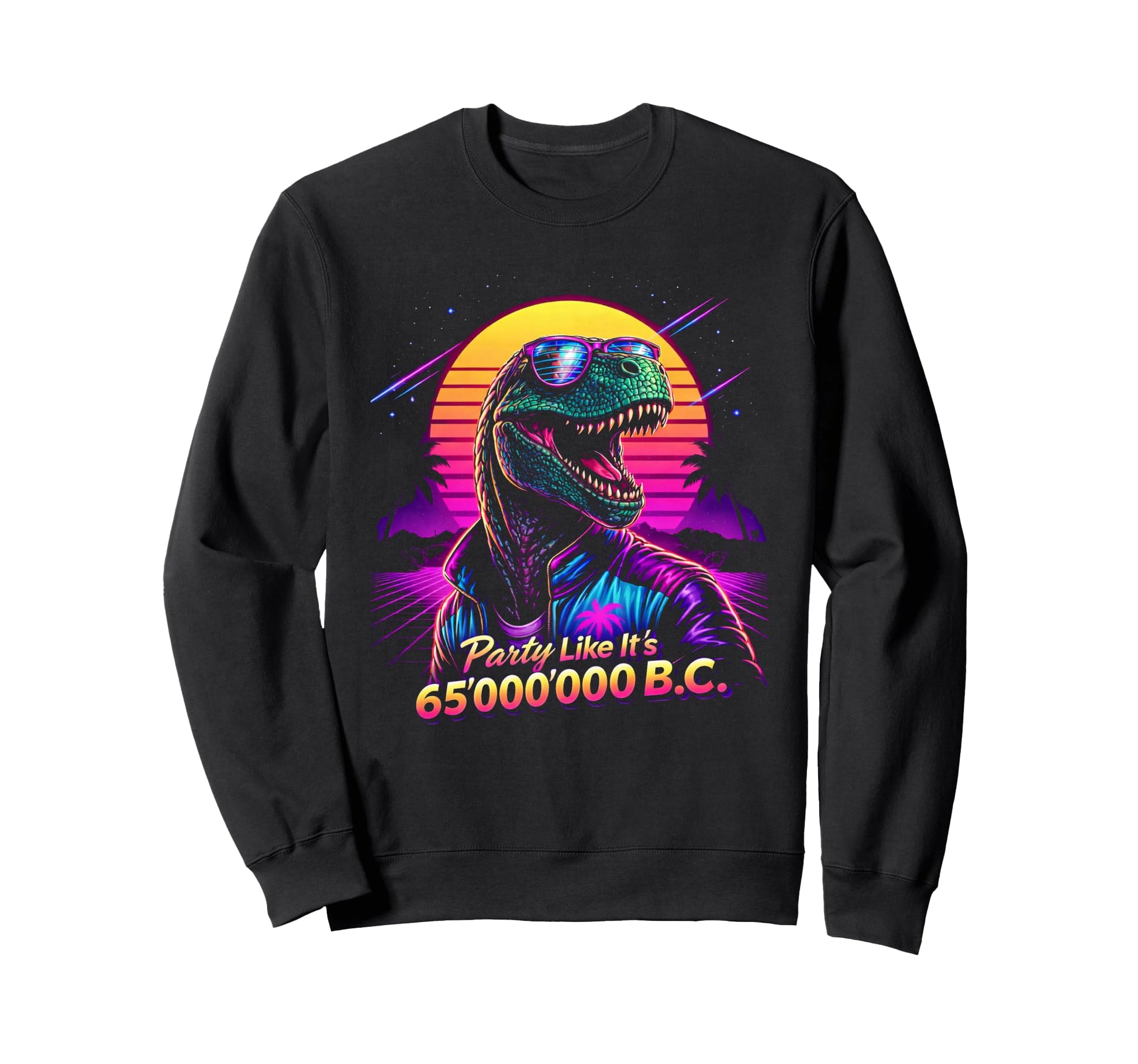 80S Synthwave T Rex Funny Tyrannosaurus Sweatshirt - Unique Graphic Unisex - T-Shirt, Sweatshirt, Hoodie