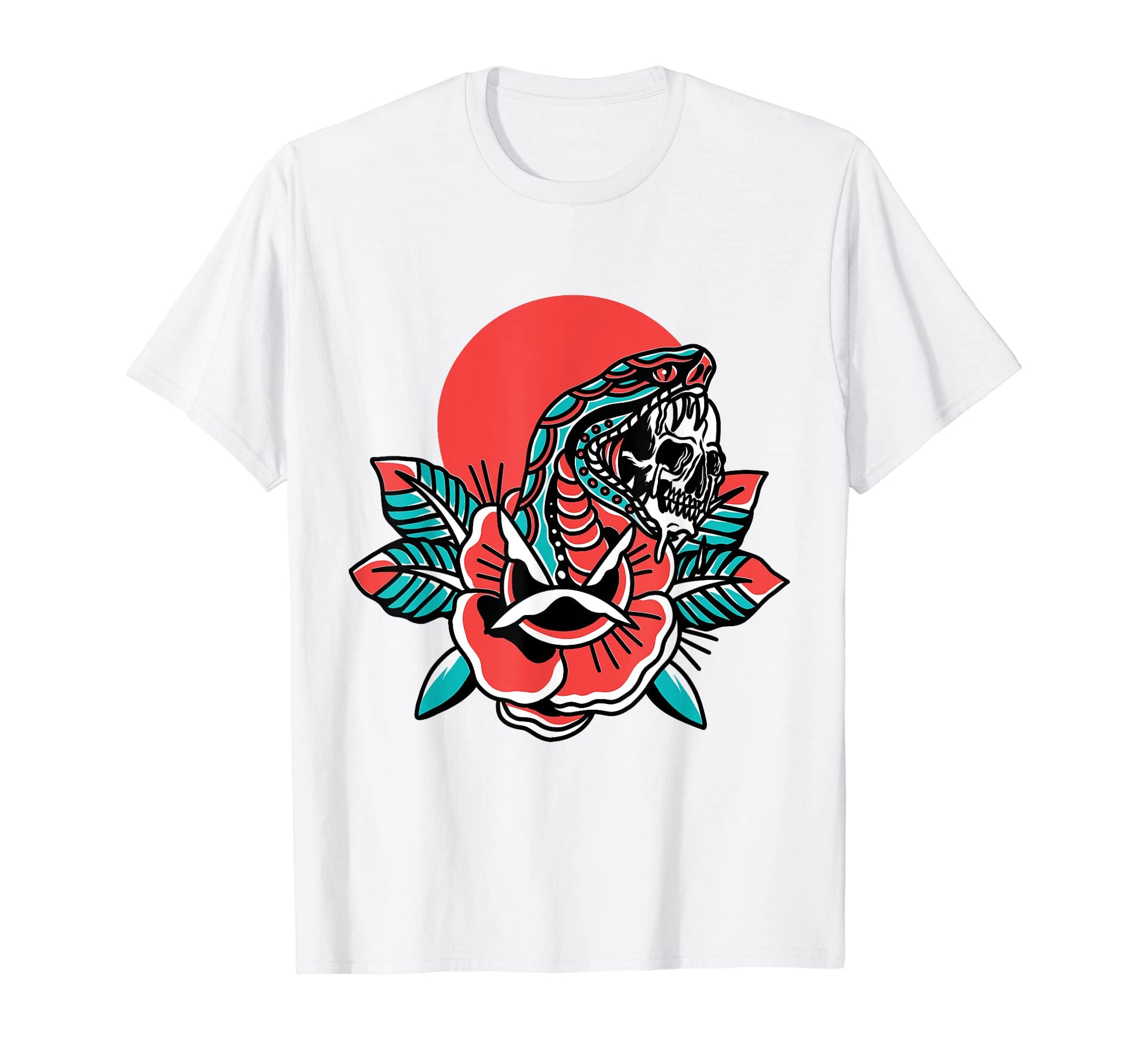 Traditional Snake Flower Tattoo Flash Old T-Shirt - Graphic Print Unisex - T-Shirt, Sweatshirt, Hoodie
