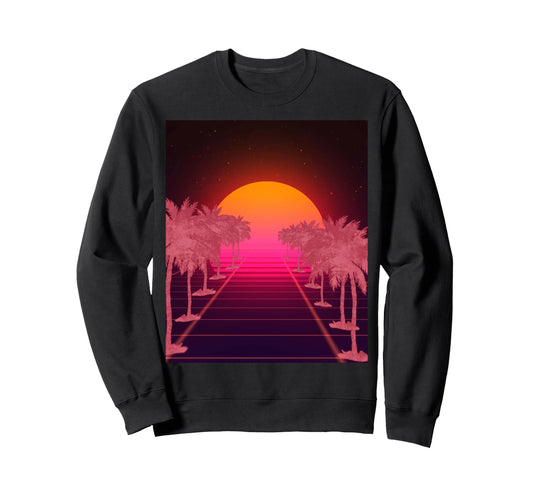 80S Vaporwave Palm Trees Sunset Sweatshirt - Graphic Print Unisex - T-Shirt, Sweatshirt, Hoodie