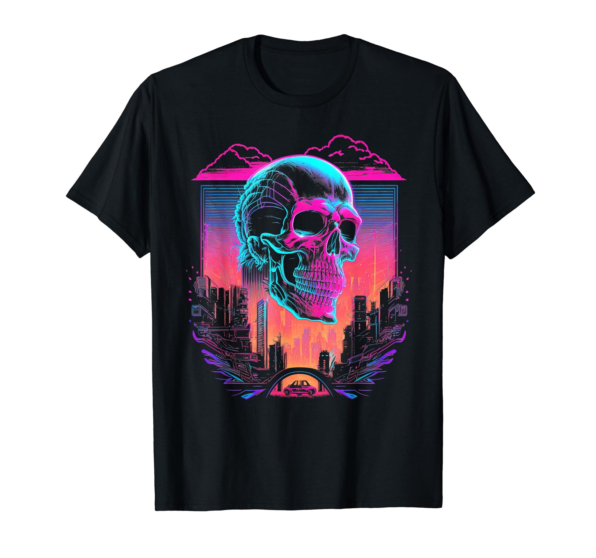 Skull Vaporwave Retrowave Aesthetic T-Shirt - Custom Art Print Unisex - T-Shirt, Sweatshirt, Hoodie