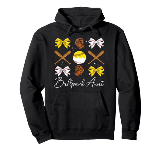 Ballpark Aunt Coquette Softball Baseball Hoodie - Trendy Graphic Men Women - T-Shirt, Sweatshirt, Hoodie