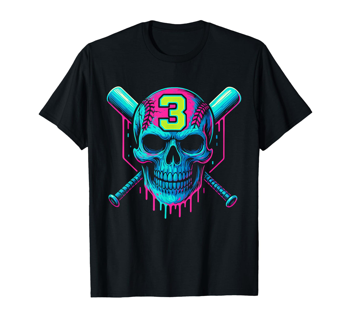 Baseball Skull Drip 3Rd Birthday 3 T-Shirt - Unique Graphic for Adults - T-Shirt, Sweatshirt, Hoodie
