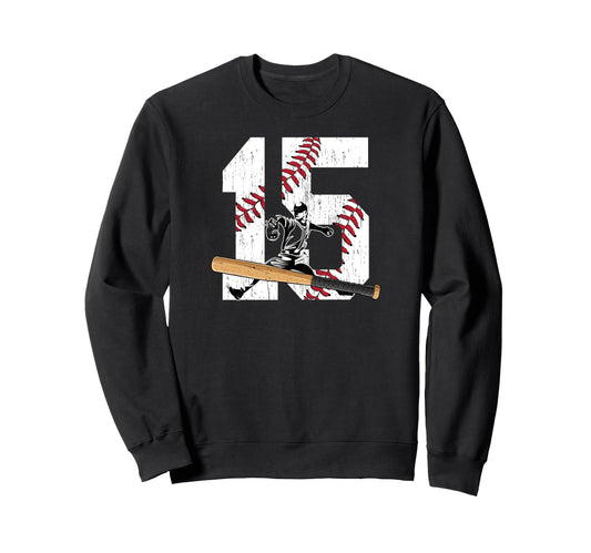 15Th Birthday Baseball Fifteen Year Old Sweatshirt - Unique Graphic Unisex - T-Shirt, Sweatshirt, Hoodie