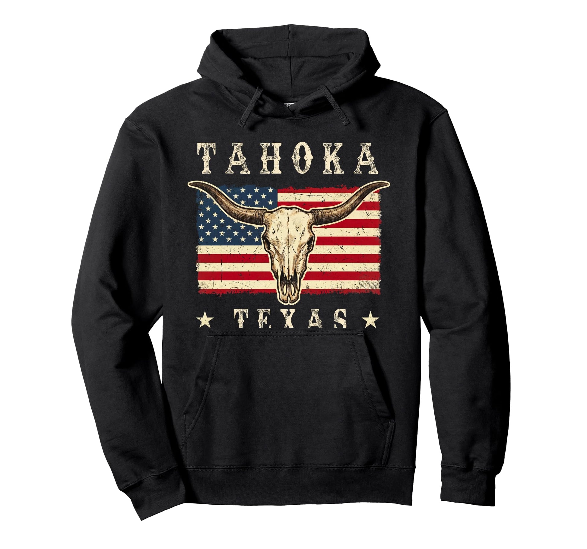 Tahoka Texas Western Patriotic Skull Hoodie - Trendy Graphic for Adults - T-Shirt, Sweatshirt, Hoodie