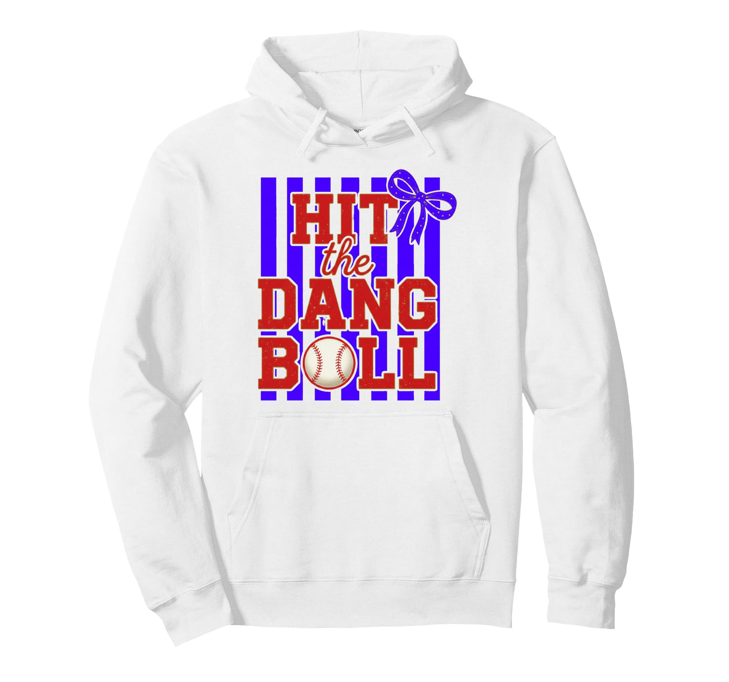 Hit Dang Ball Baseball Bow Hoodie - Fun Novelty Design for Adults - T-Shirt, Sweatshirt, Hoodie