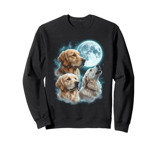 90S Golden Retriever Howling Moon Sweatshirt - Novelty Apparel Men Women - T-Shirt, Sweatshirt, Hoodie
