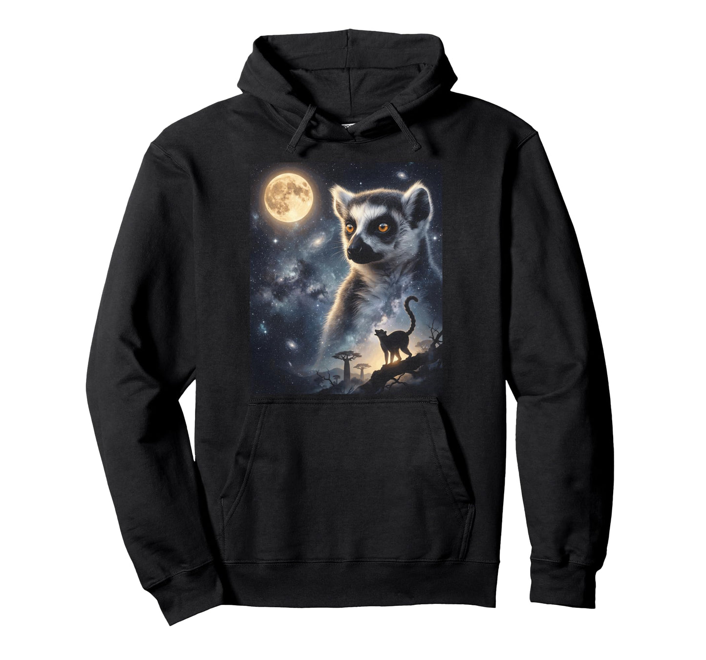 Howling Lemur Full Moon Starry Night 90S Hoodie - Custom Art Print Unisex - T-Shirt, Sweatshirt, Hoodie