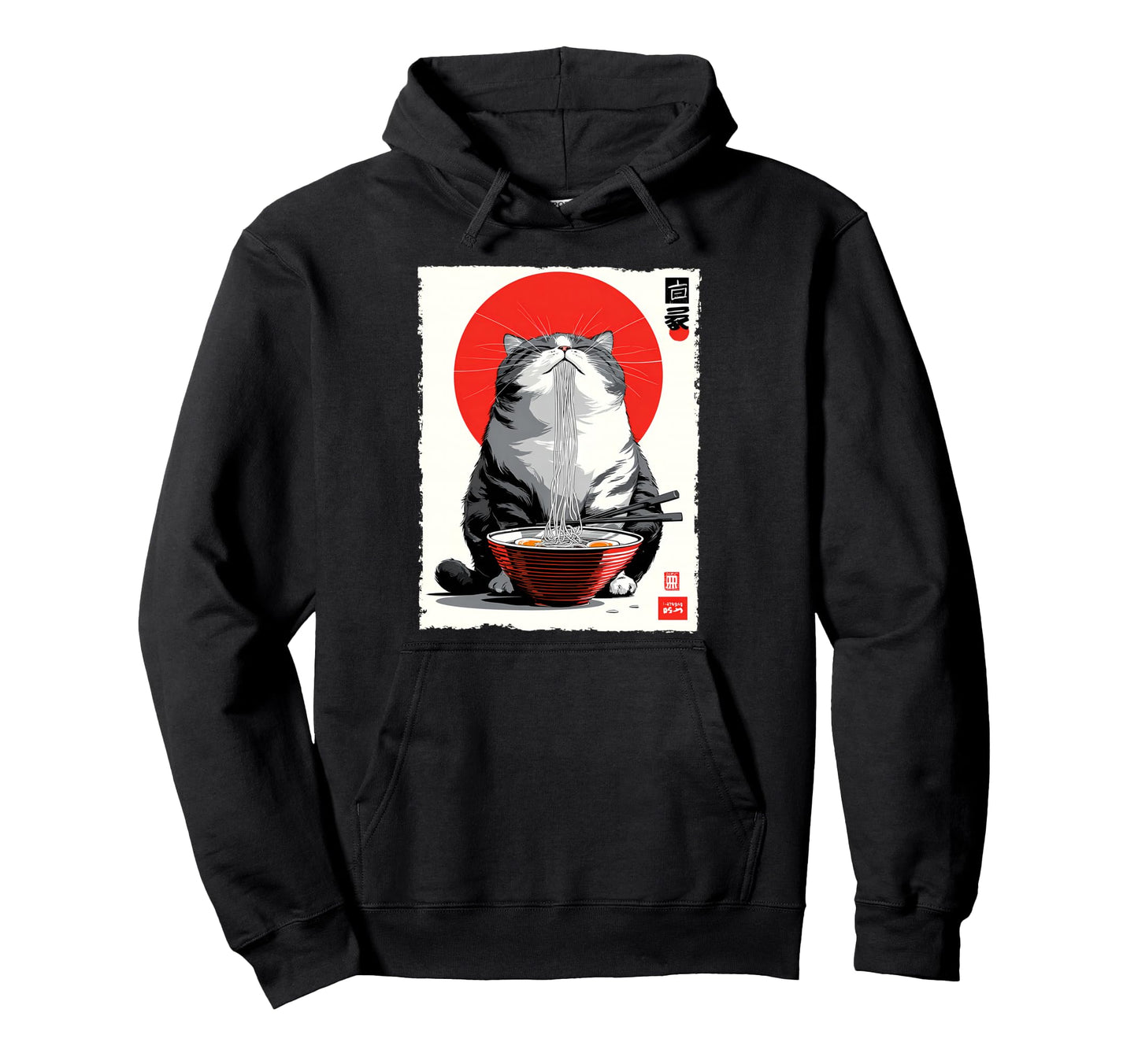 Cat Ramen Aesthetic Japanese Ukiyo Hoodie - Fun Novelty Design for Adults - T-Shirt, Sweatshirt, Hoodie