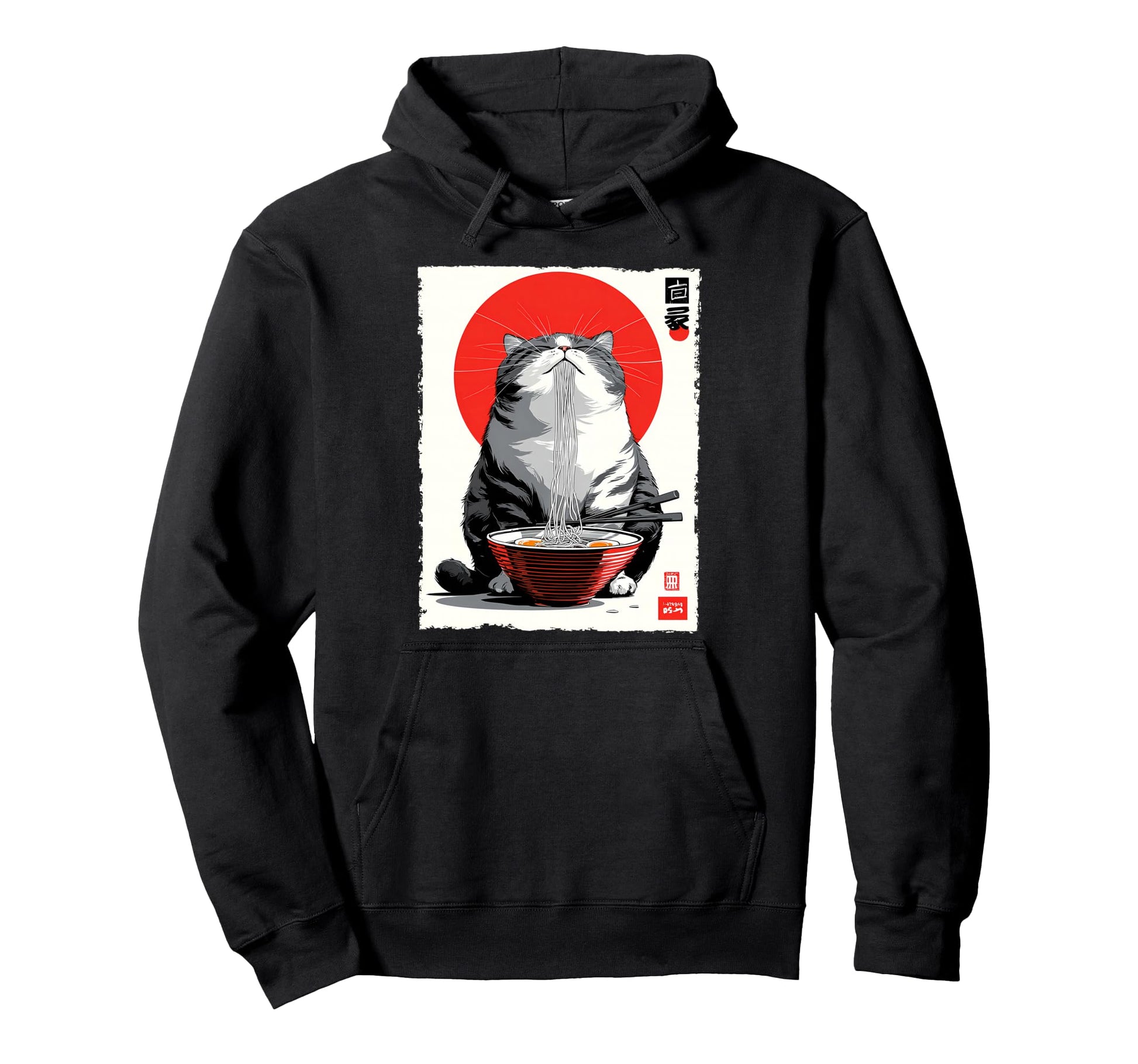 Cat Ramen Aesthetic Japanese Ukiyo Hoodie - Fun Novelty Design for Adults - T-Shirt, Sweatshirt, Hoodie