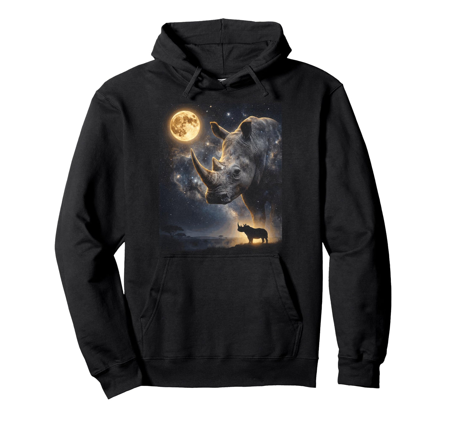 Howling Rhino Full Moon Starry Night 90S Hoodie - Unique Graphic Men Women - T-Shirt, Sweatshirt, Hoodie