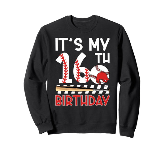 16Th Baseball Birthday Party 16 Year Sweatshirt - Unique Graphic Unisex - T-Shirt, Sweatshirt, Hoodie