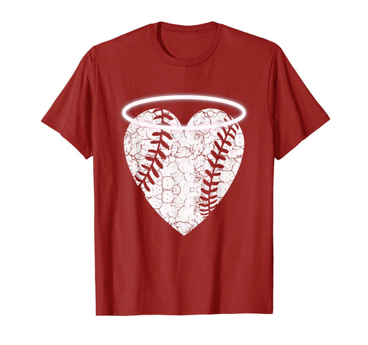 Angel Baseball Heart Halo T-Shirt - Novelty Apparel for Adults - T-Shirt, Sweatshirt, Hoodie