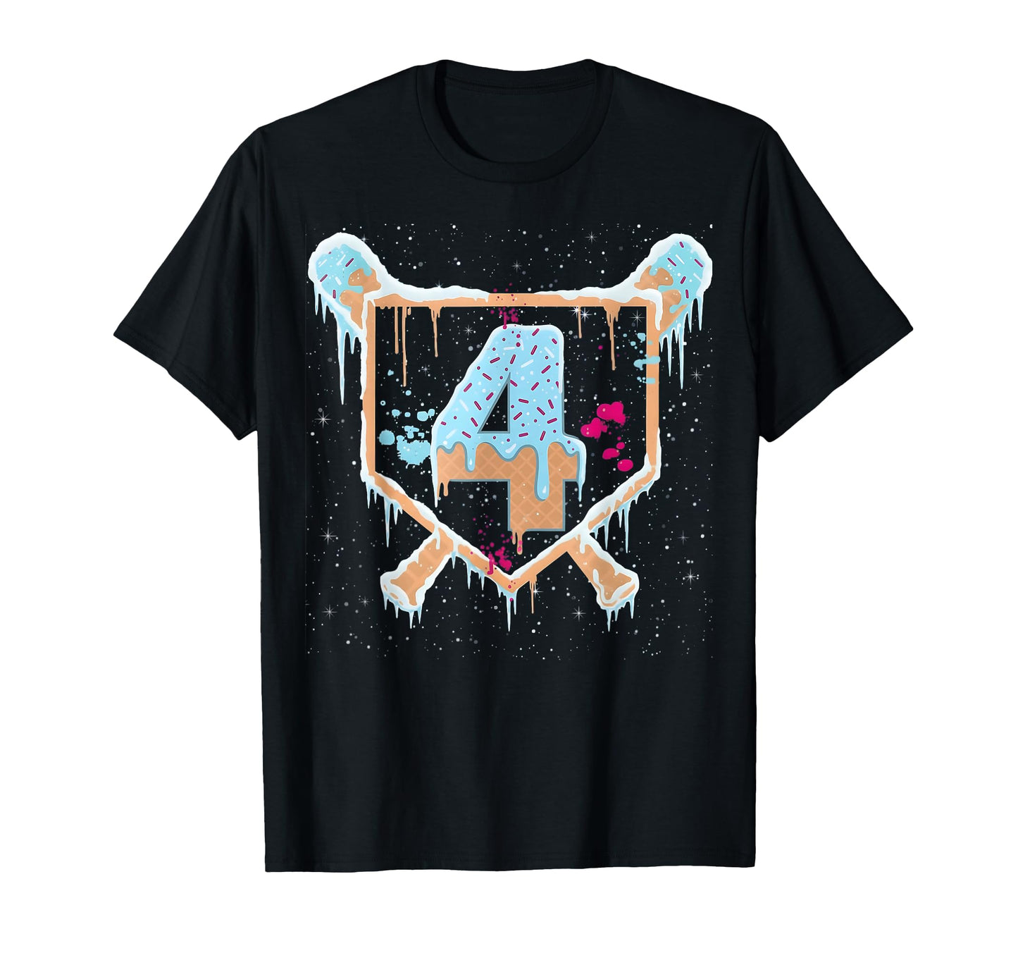 Baseball 4 Year Old Ice Cream Drip T-Shirt - Novelty Apparel for Adults - T-Shirt, Sweatshirt, Hoodie