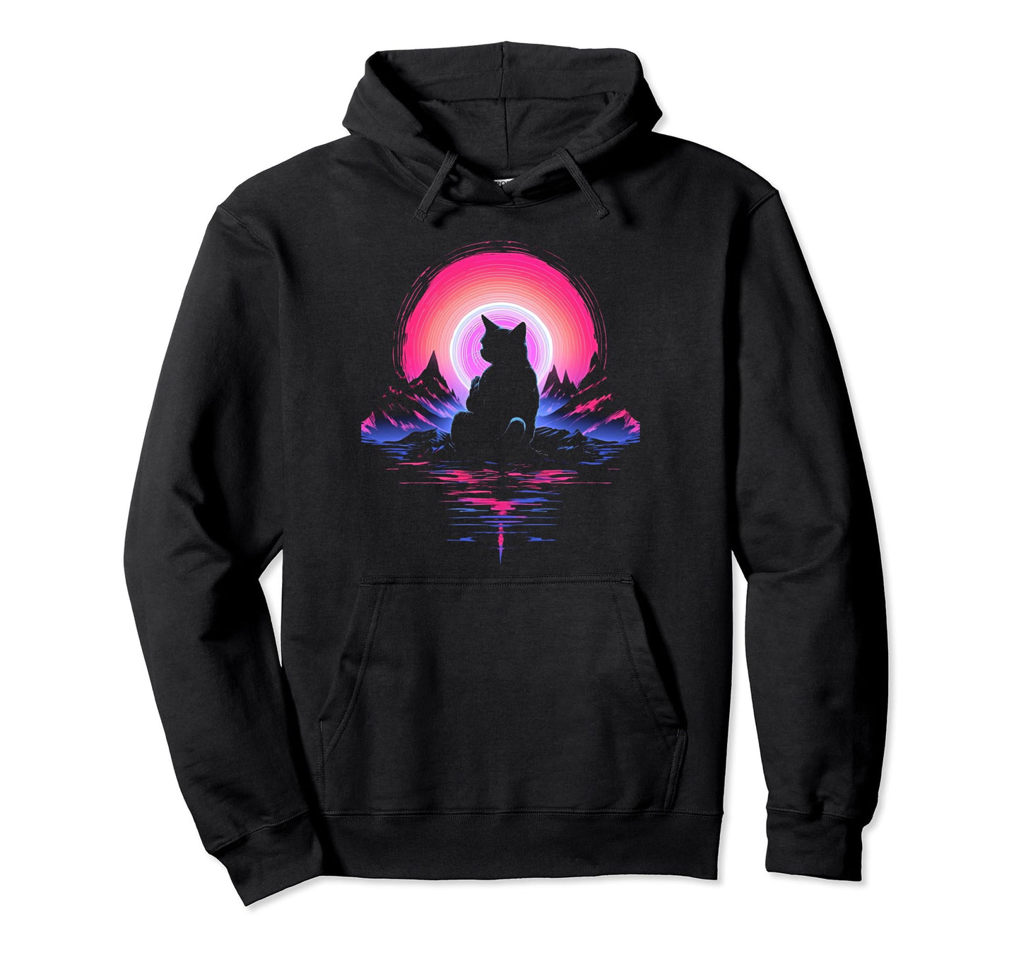 Synthwave Cat Samurai Mediation Hoodie - Novelty Apparel for Adults - T-Shirt, Sweatshirt, Hoodie
