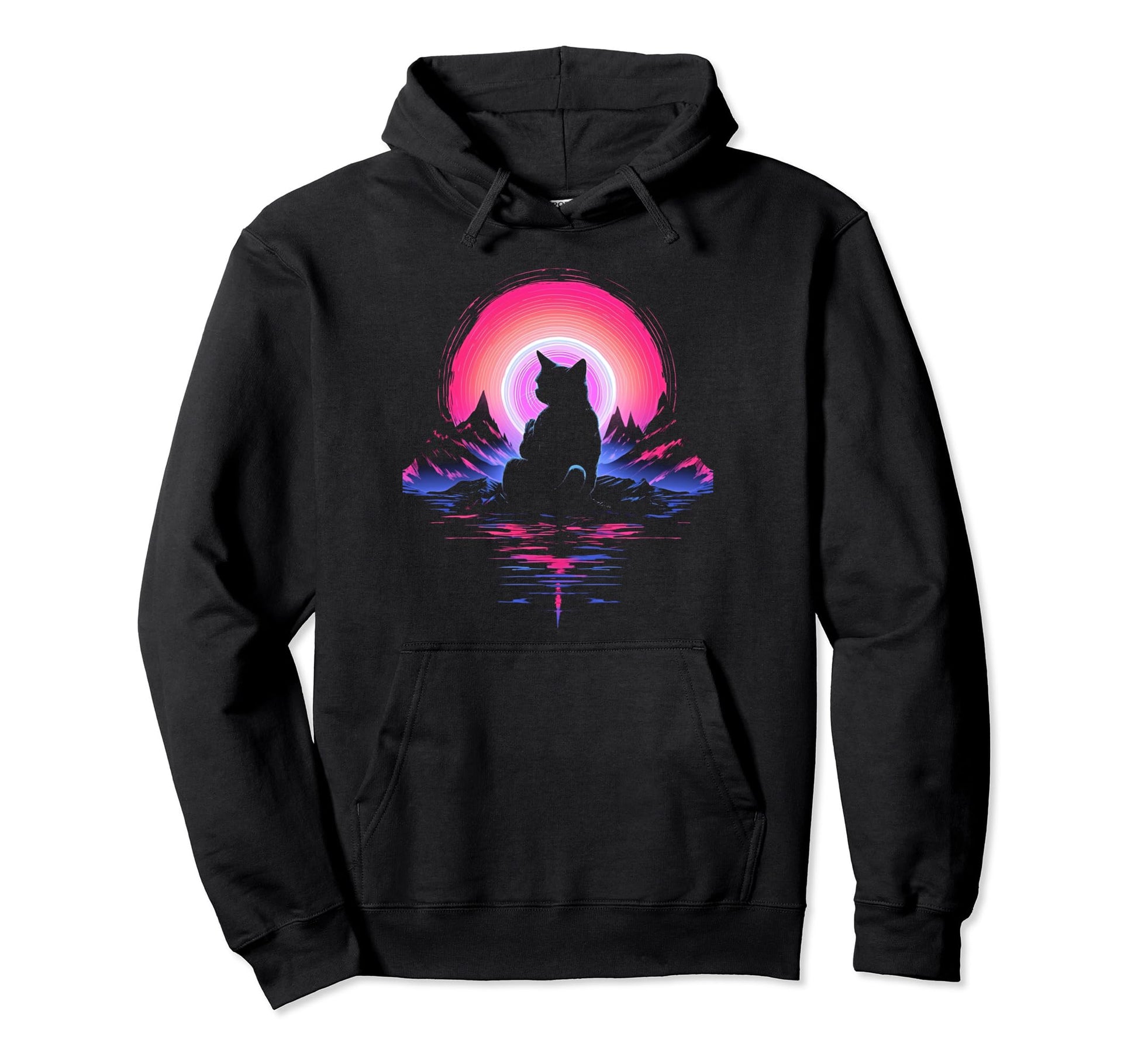 Synthwave Cat Samurai Mediation Hoodie - Novelty Apparel for Adults - T-Shirt, Sweatshirt, Hoodie