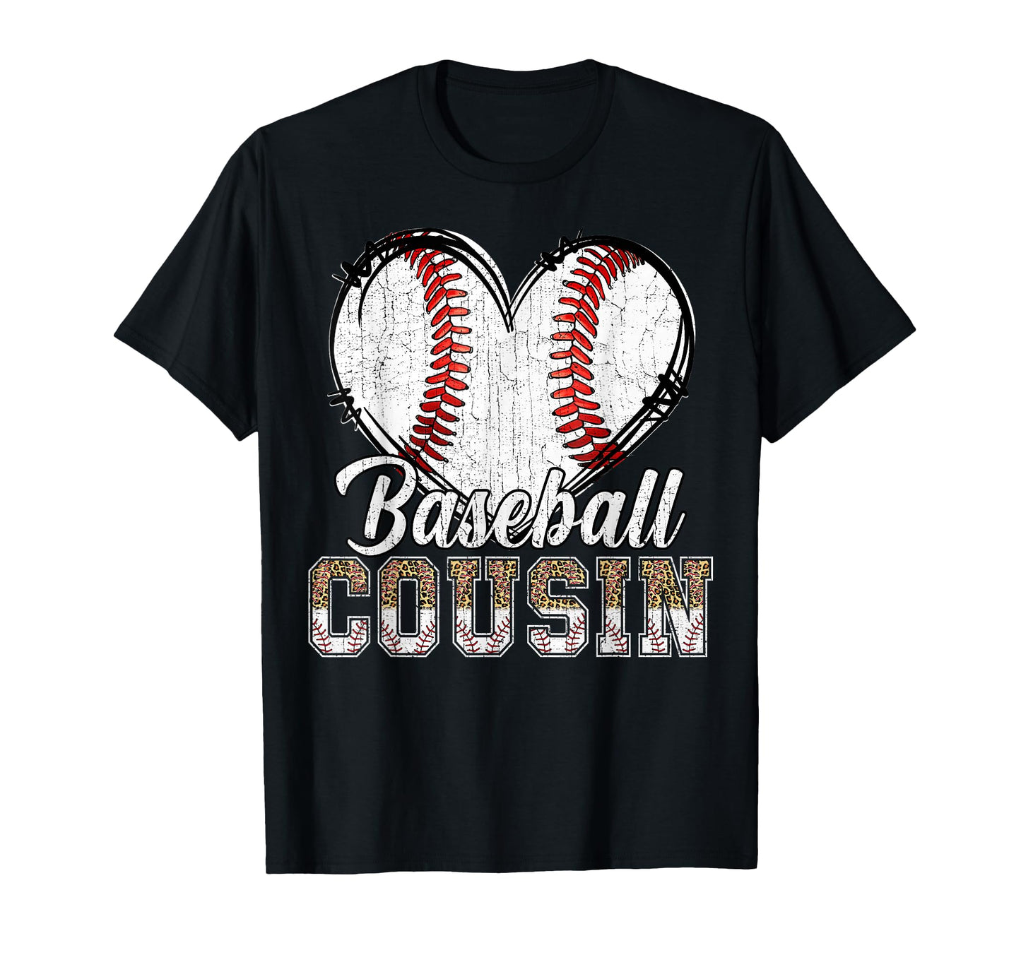 Softball Baseball Cousin Heart Leopard T-Shirt - Trendy Graphic Unisex - T-Shirt, Sweatshirt, Hoodie