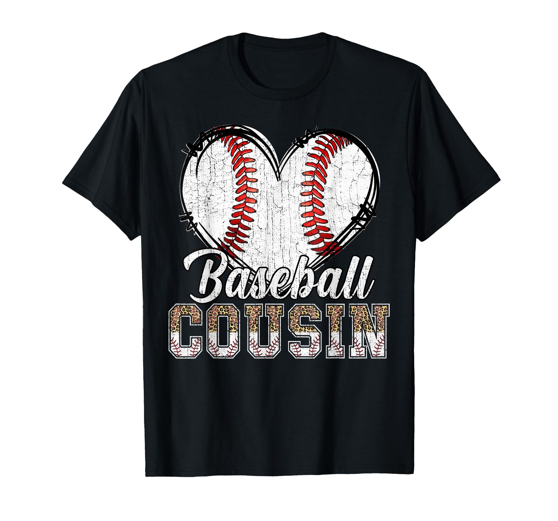 Softball Baseball Cousin Heart Leopard T-Shirt - Trendy Graphic Unisex - T-Shirt, Sweatshirt, Hoodie