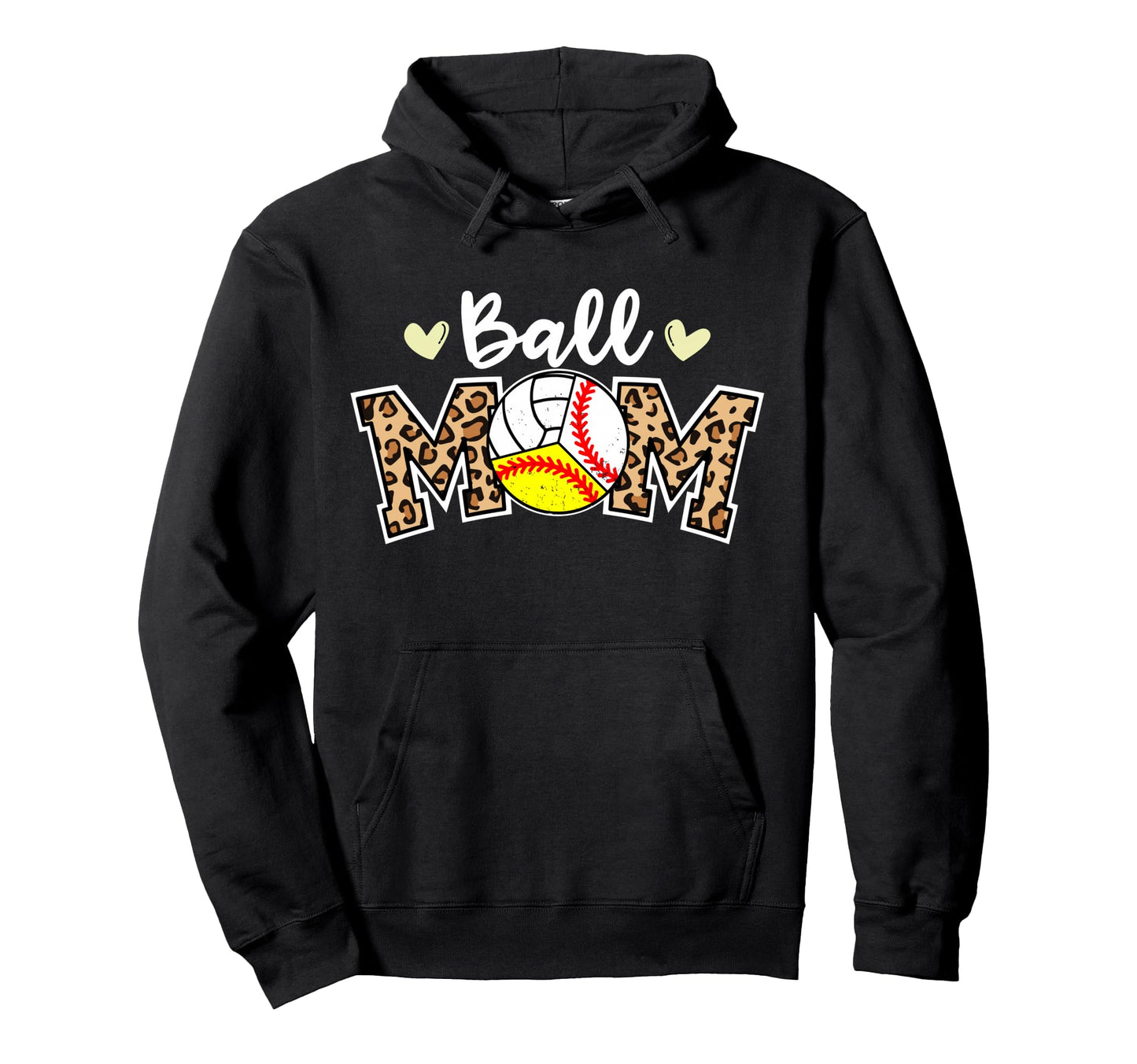 Ball Mom Leopard Baseball Softball Hoodie - Custom Art Print for Adults - T-Shirt, Sweatshirt, Hoodie