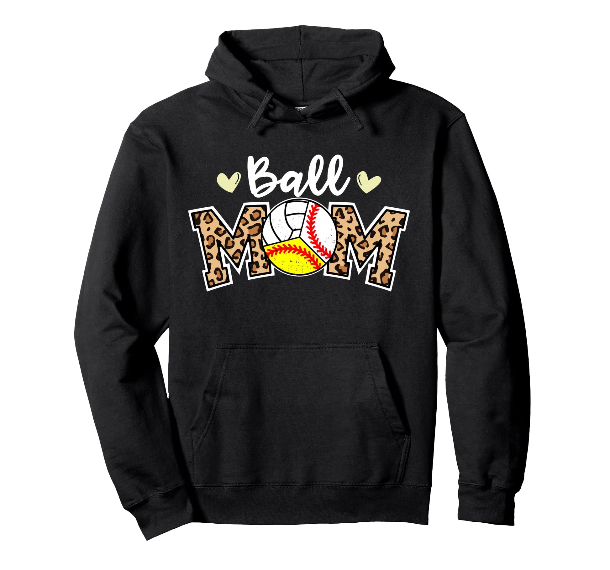 Ball Mom Leopard Baseball Softball Hoodie - Custom Art Print for Adults - T-Shirt, Sweatshirt, Hoodie