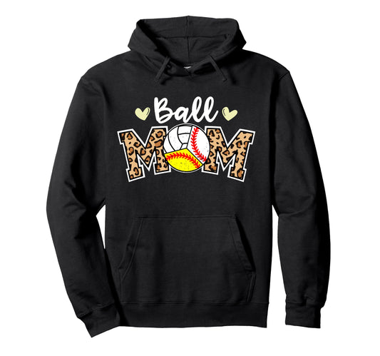 Ball Mom Leopard Baseball Softball Hoodie - Custom Art Print for Adults - T-Shirt, Sweatshirt, Hoodie