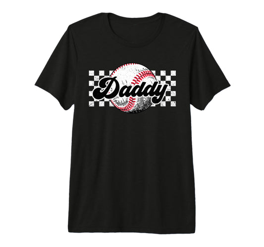Baseball Daddy T Ball Daddy Checkered T-Shirt - Graphic Print for Adults - T-Shirt, Sweatshirt, Hoodie