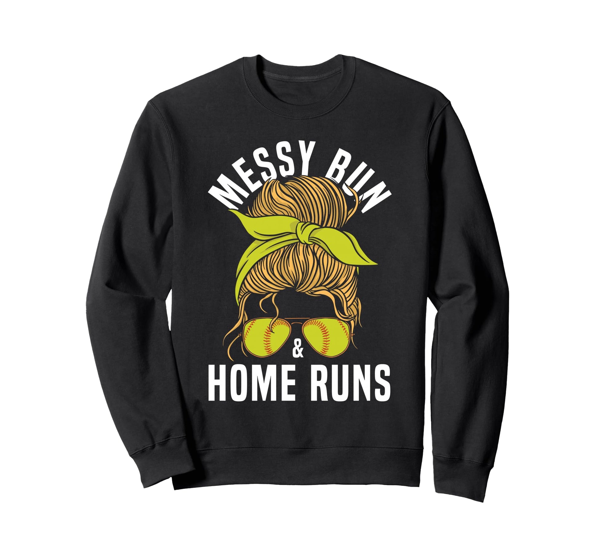 Softball Mom Messy Bun Home Runs Sweatshirt - Trendy Graphic for Adults - T-Shirt, Sweatshirt, Hoodie