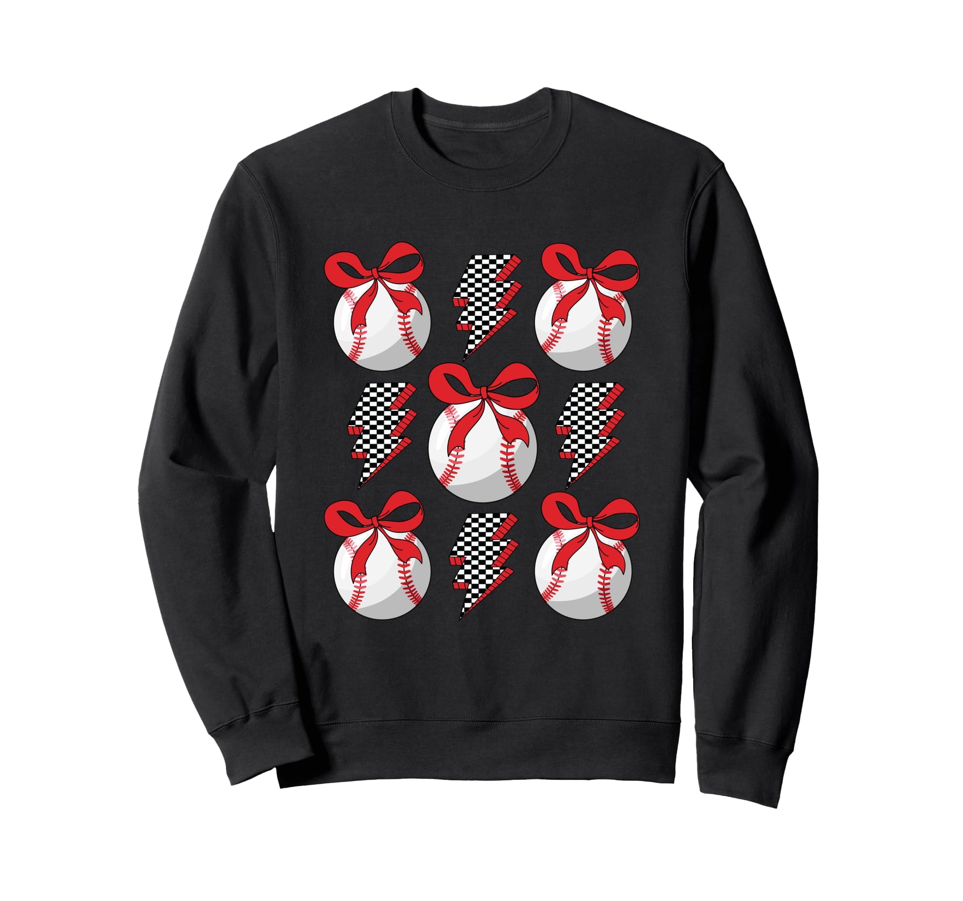 Baseball Lightning Checkered Bow Sweatshirt - Aesthetic Graphic Unisex - T-Shirt, Sweatshirt, Hoodie
