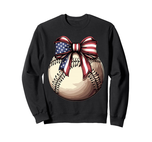 American Baseball Coquette Bow Sweatshirt - Unique Graphic Men Women - T-Shirt, Sweatshirt, Hoodie
