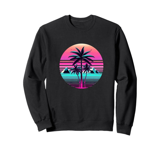 80S Vaporwave Aesthetic Palm Sweatshirt - Fun Novelty Design Men Women - T-Shirt, Sweatshirt, Hoodie