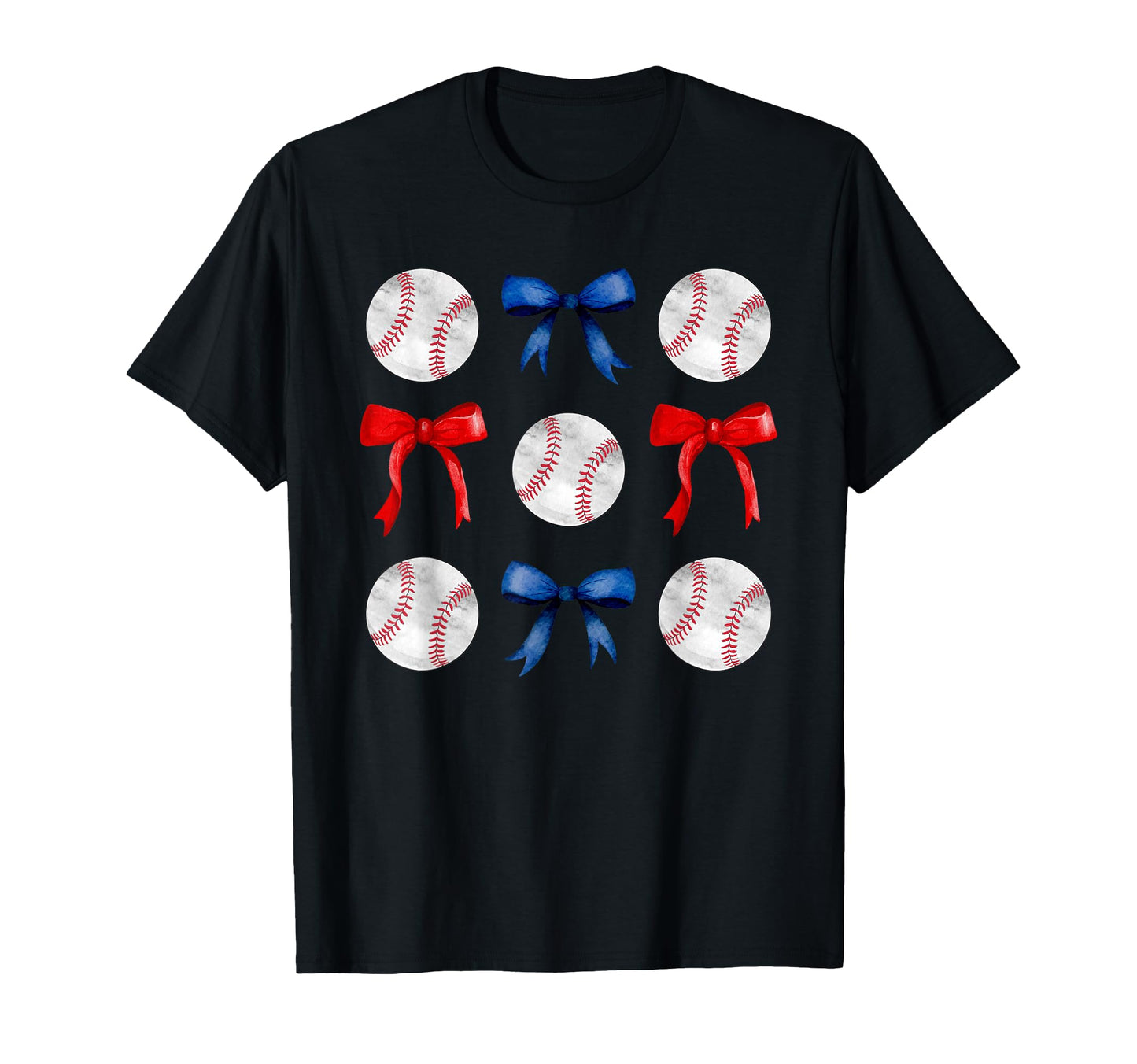 Red Blue Baseballs Bows Baseball Mom T-Shirt - Streetwear Style for Adults - T-Shirt, Sweatshirt, Hoodie
