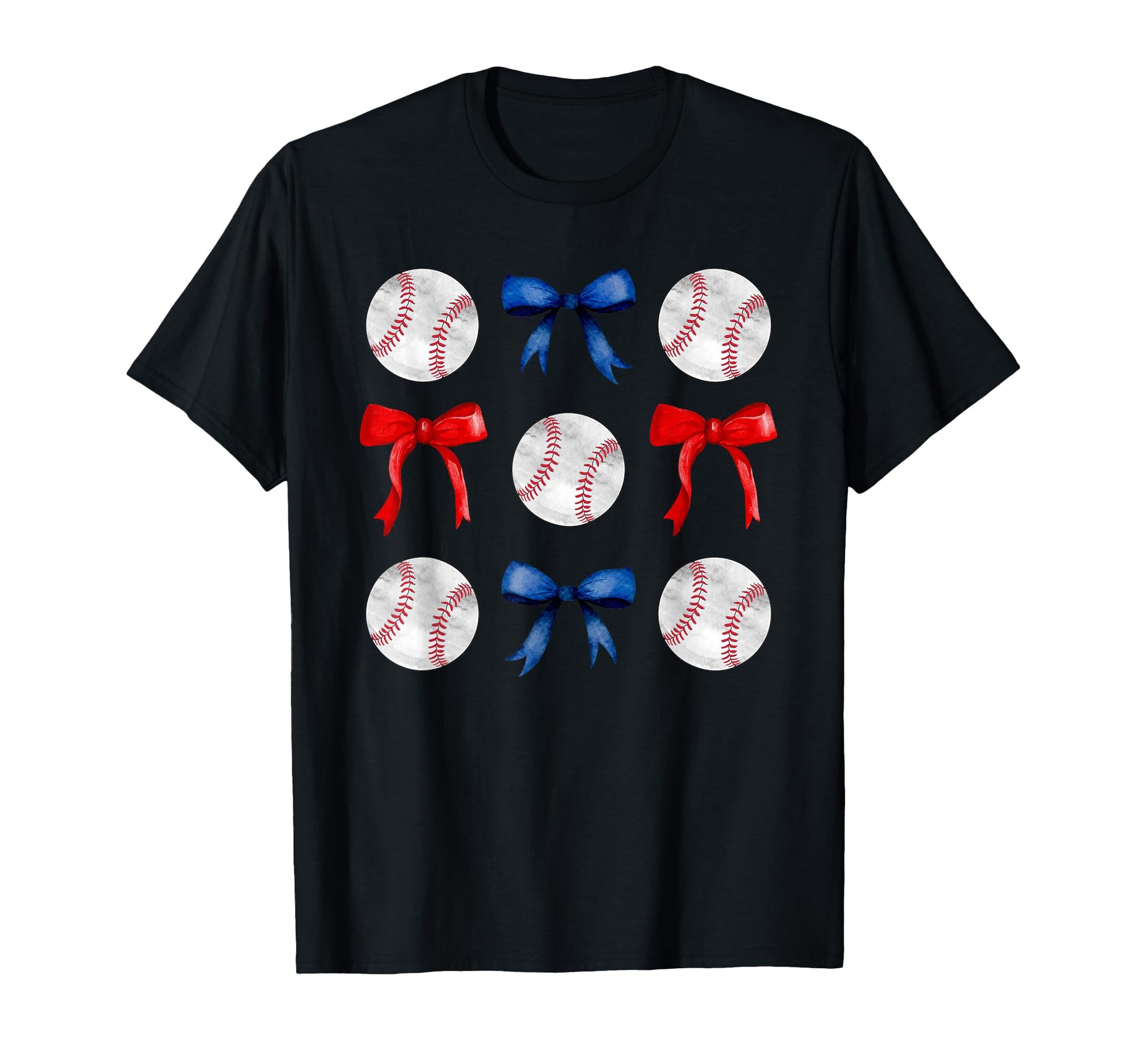 Red Blue Baseballs Bows Baseball Mom T-Shirt - Streetwear Style for Adults - T-Shirt, Sweatshirt, Hoodie
