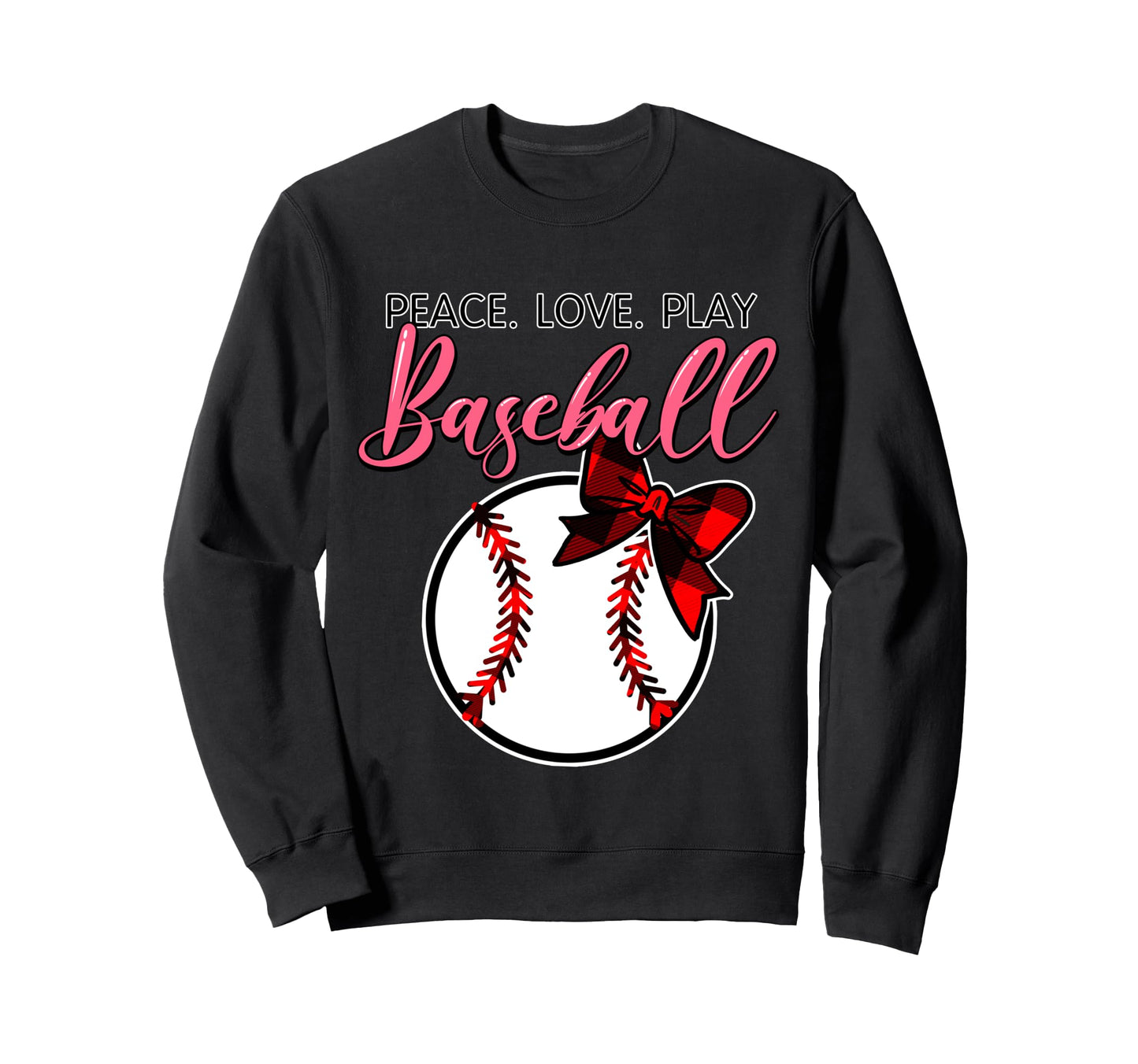 Peace Love Play Baseball Bow Sweatshirt - Fun Novelty Design for Adults - T-Shirt, Sweatshirt, Hoodie