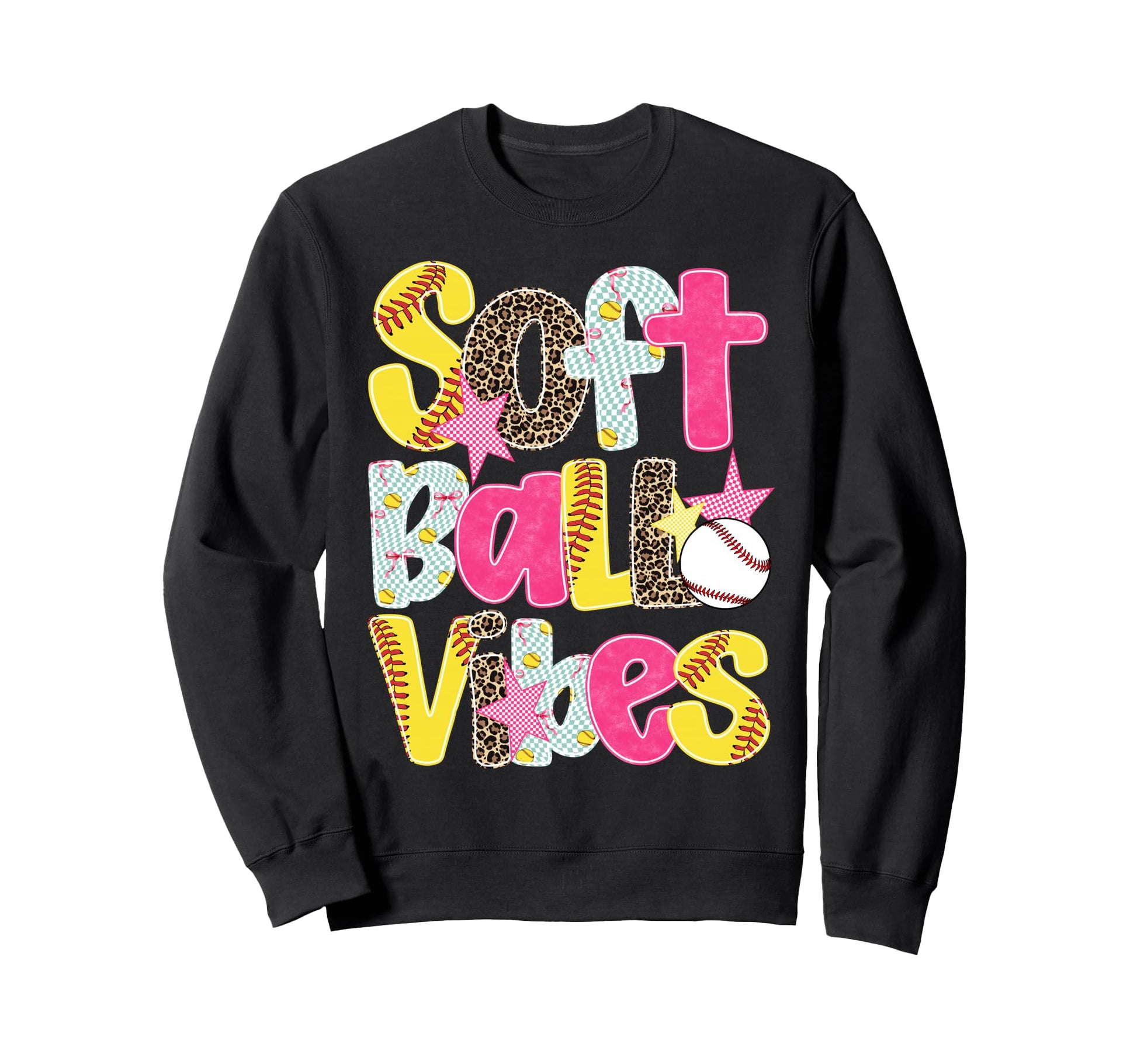 Softball Vibes Game Day Leopard Sweatshirt - Custom Art Print for Adults - T-Shirt, Sweatshirt, Hoodie