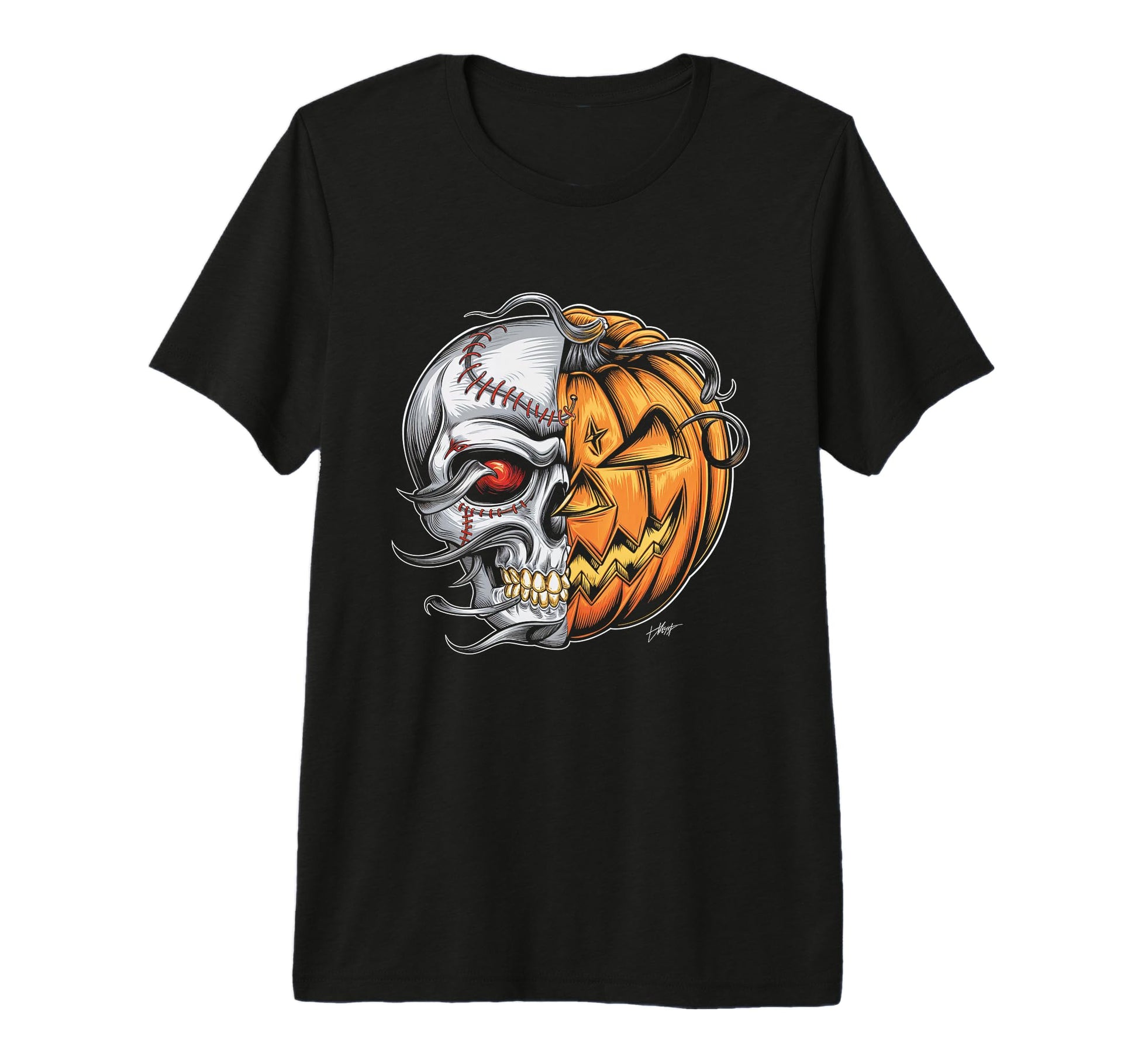 Baseball Pumpkin Skull Halloween T-Shirt - Fun Novelty Design Men Women - T-Shirt, Sweatshirt, Hoodie