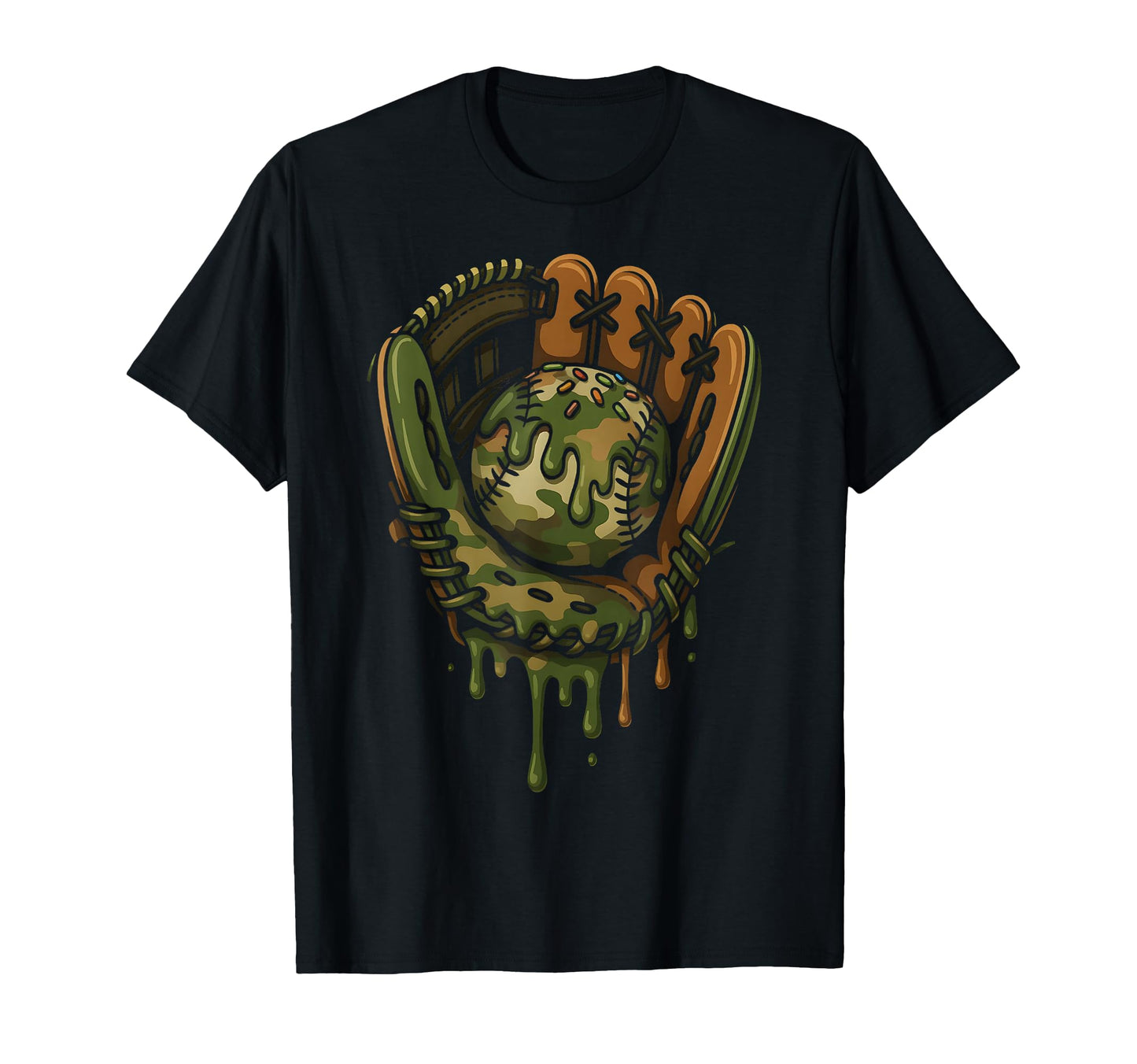 Baseball Drip Camo Baseball Glove T-Shirt - Casual Everyday Wear Men Women - T-Shirt, Sweatshirt, Hoodie